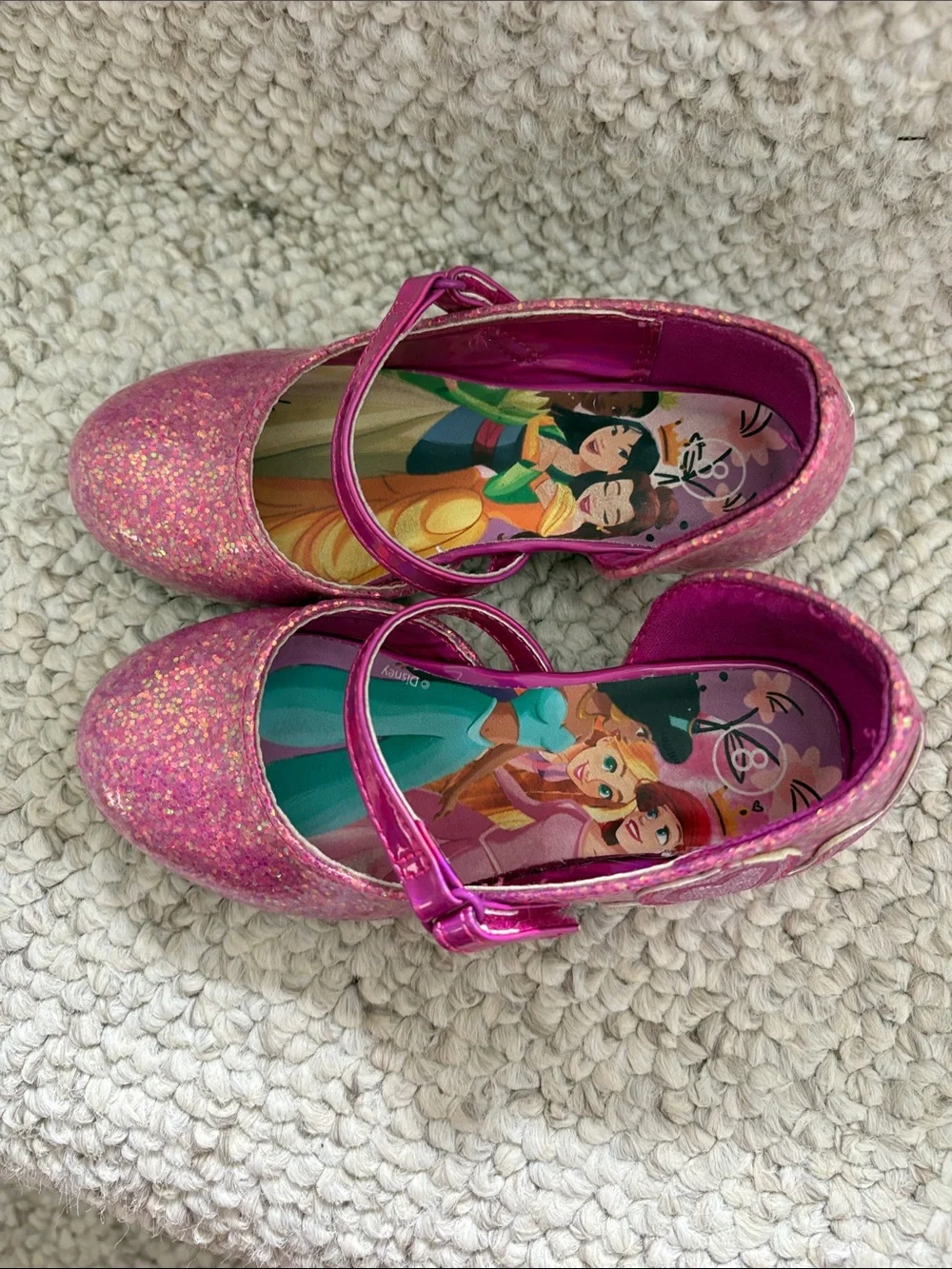 Girls' Pink Glitter Disney Princess Heel Shoes